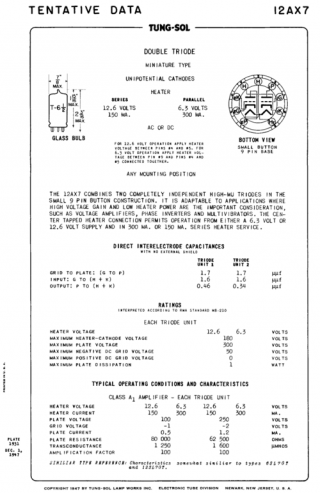电子管参数大全，电子管种类和参数