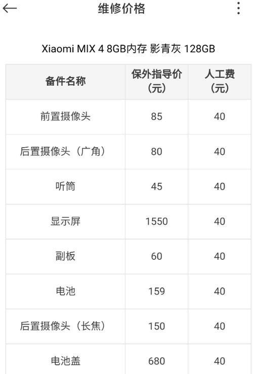 小米维修费用表官方网站(小米维修费用表官方网站查询)