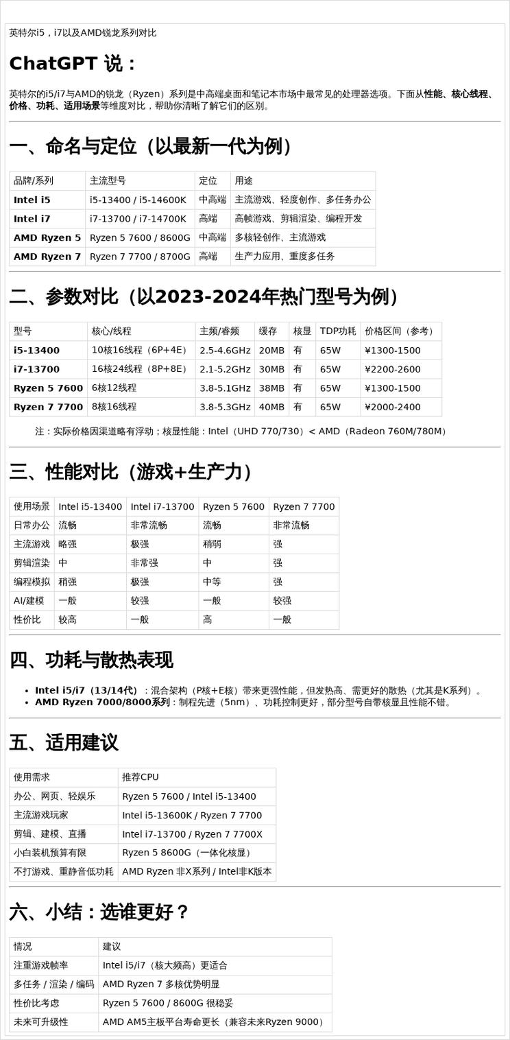 amd锐龙5和i5哪个好?有什么区别