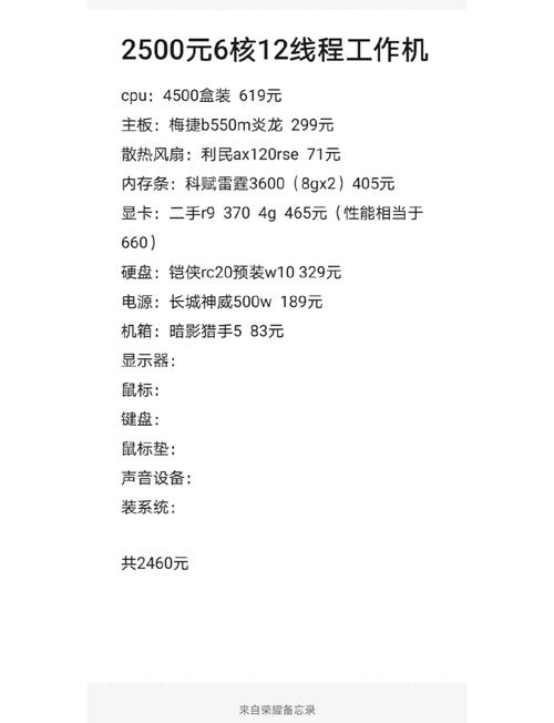 组装台式电脑2500左右2500元左右组装电脑配置清单全套