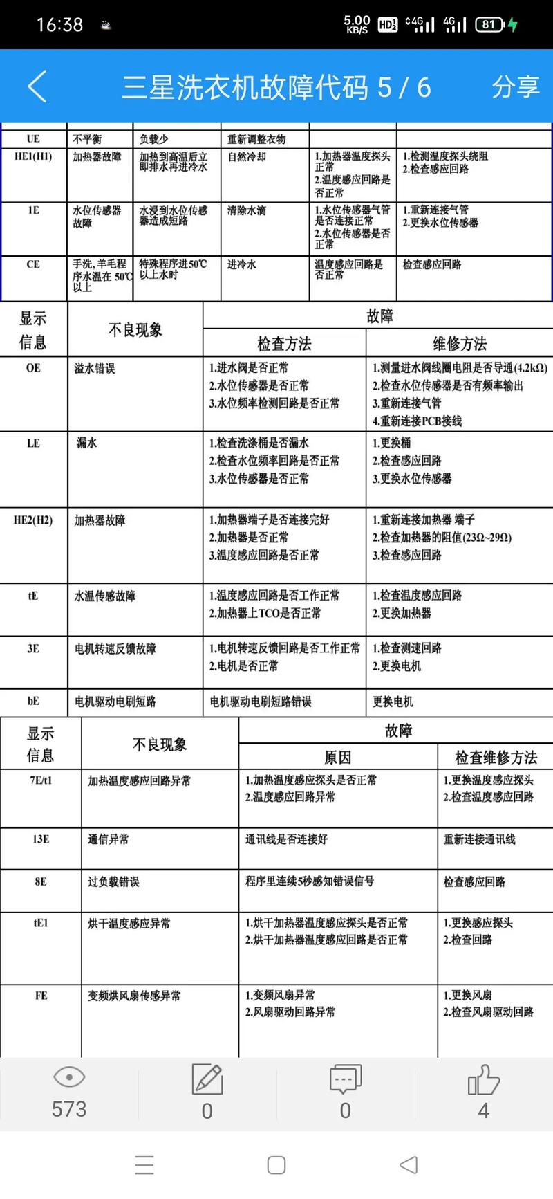 三星滚筒洗衣机故障代码0e,具体原因和解决办法