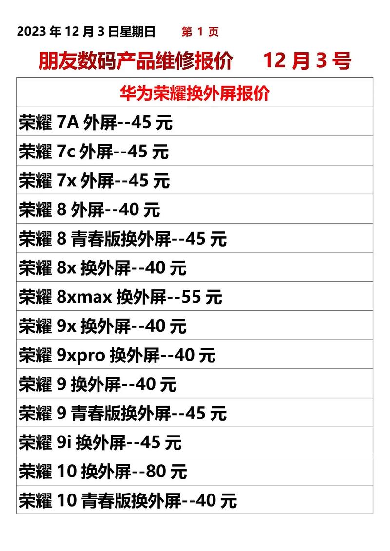 我华为荣耀V8换外屏需多少钱?