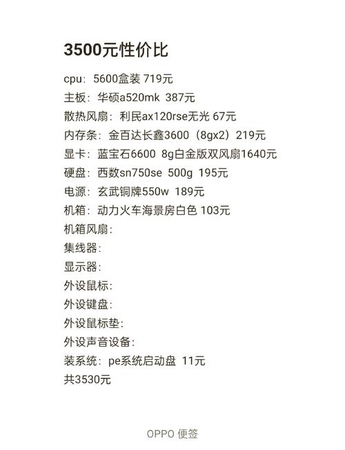 求3500的电脑主机配置清单