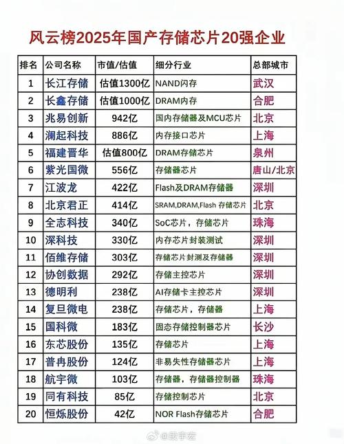 a股存储芯片龙头排名前十