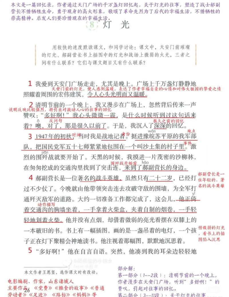 《灯光》这篇课文主要讲了什么内容?